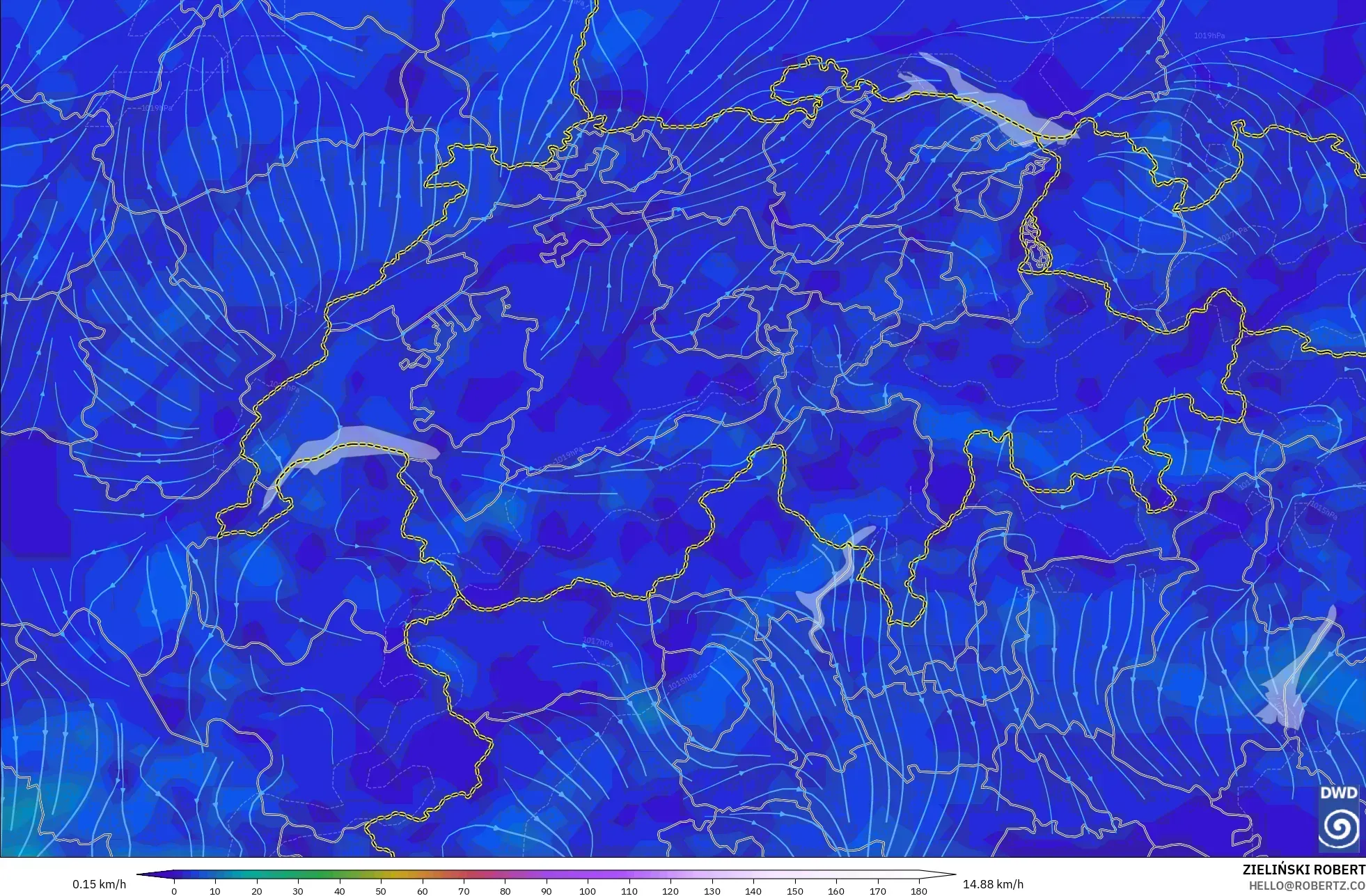 ICON modelo - Suíça, Vento a 10 m