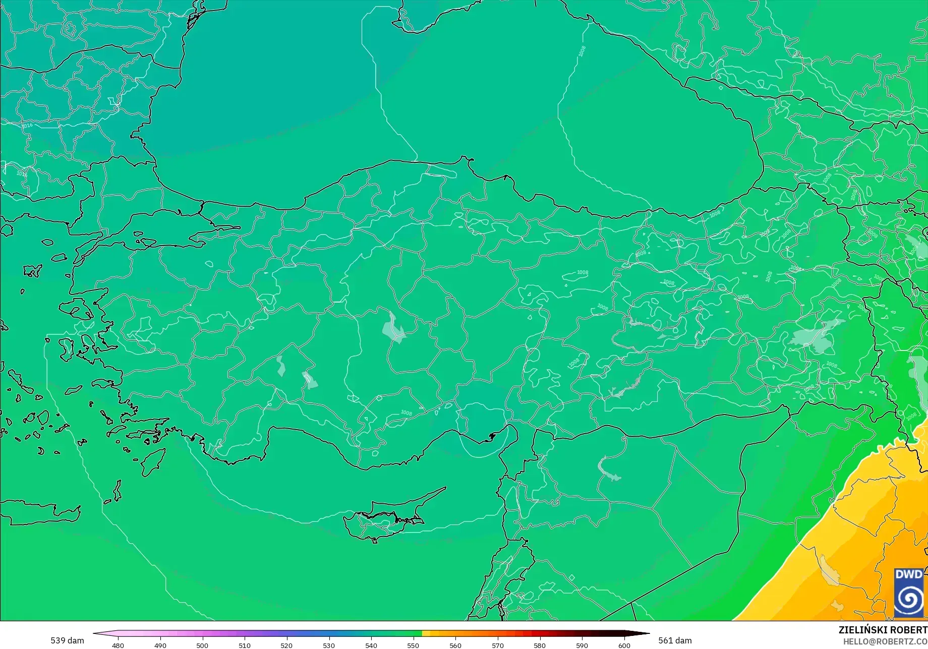 ICON modelo - Turquia, Altura geopotencial a 500 hPa