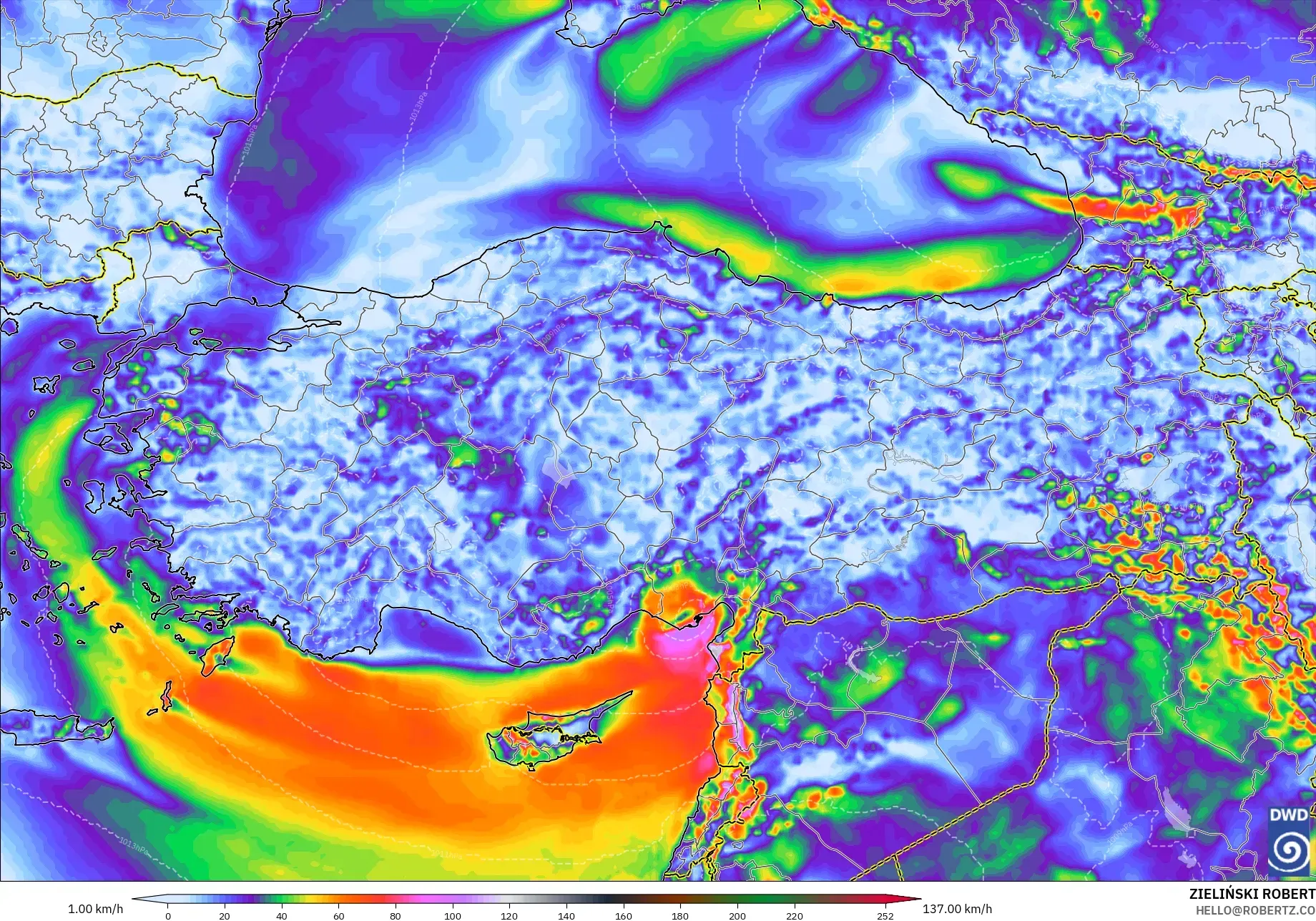 ICON modelo - Turquia, Rajadas de vento