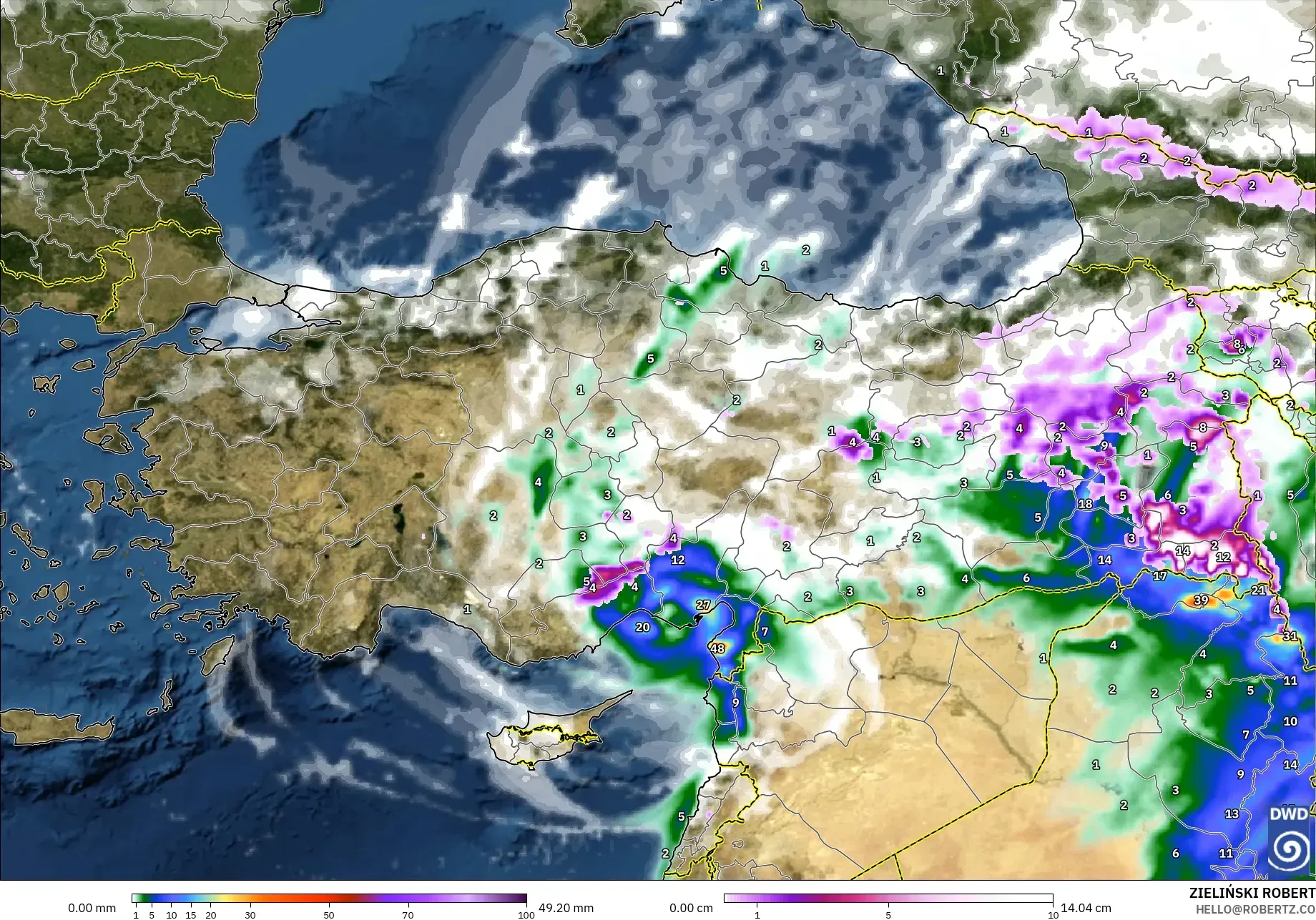 ICON modelo - Turquia, Precipitação, nuvens e pressão