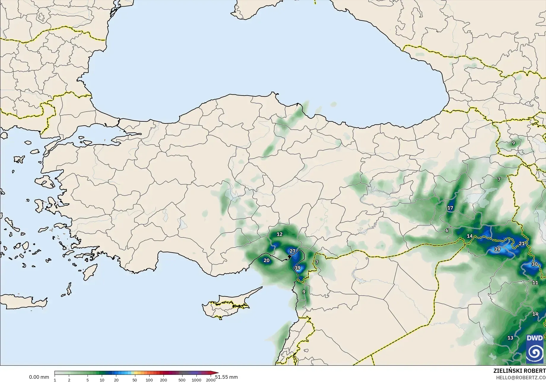ICON modelo - Turquia, Acúmulo de precipitação