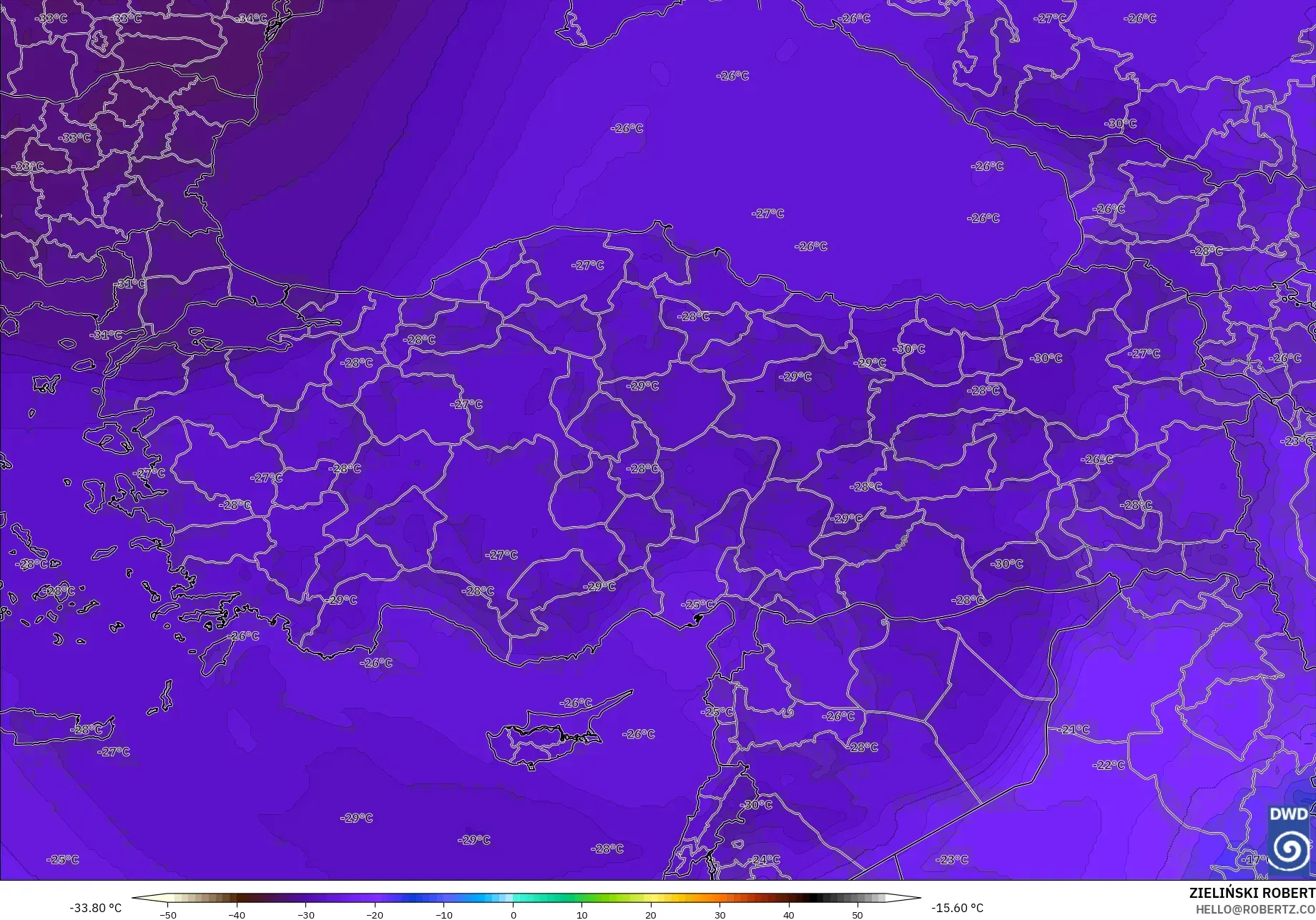 ICON modelo - Turquia, Temperatura a 500 hPa