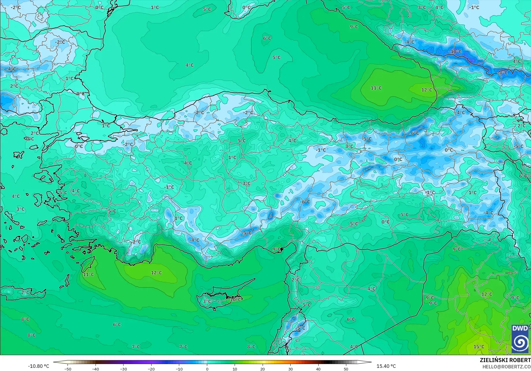 ICON modelo - Turquia, Temperatura a 850 hPa
