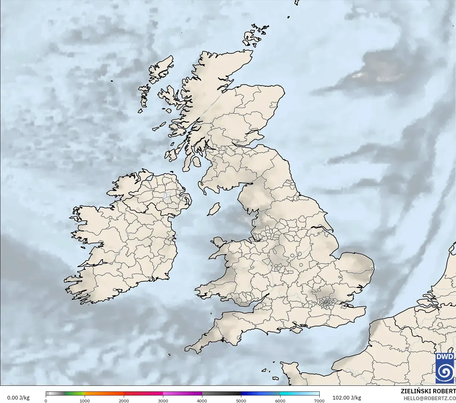ICON modelo - Reino Unido, CAPE