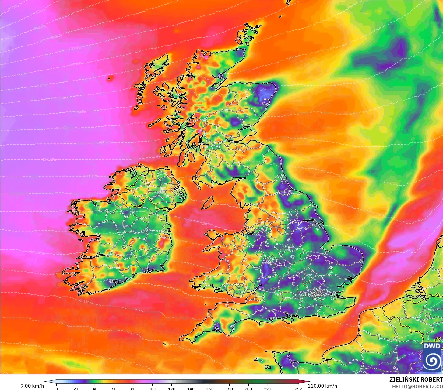 ICON modelo - Reino Unido, Rajadas de Vento Máximas
