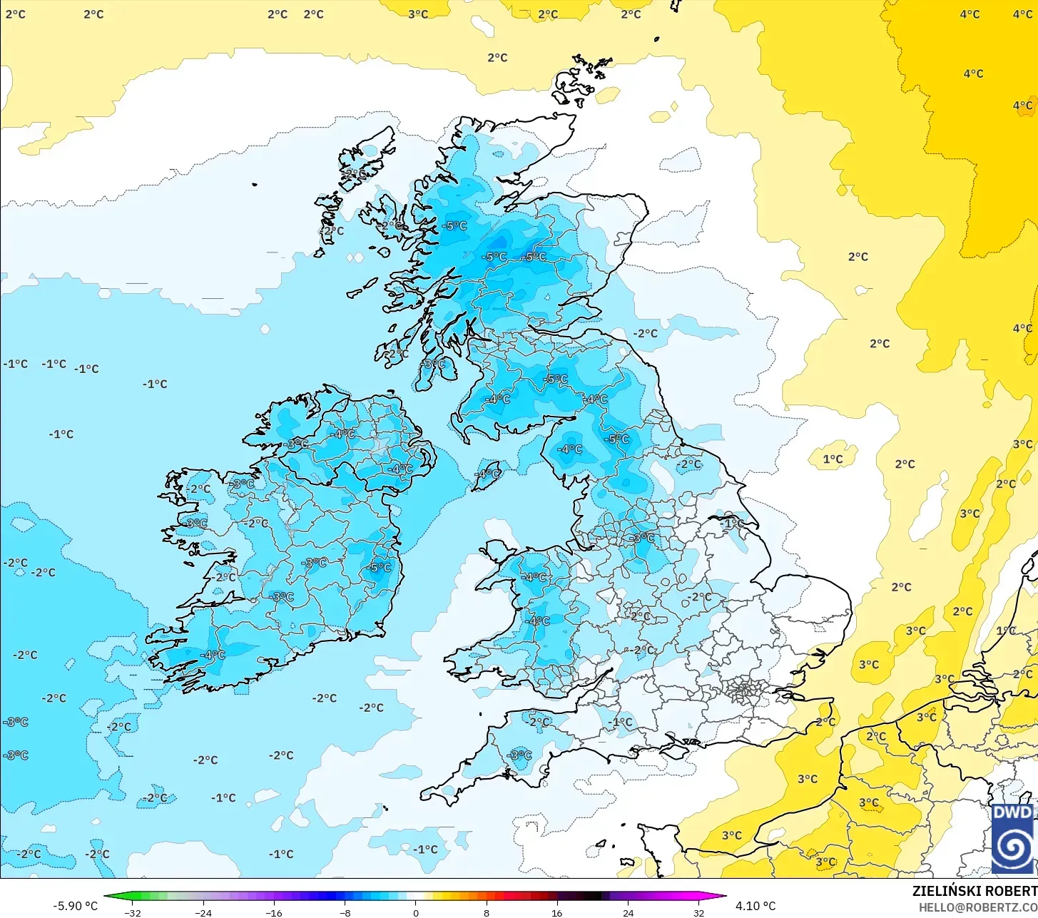 ICON modelo - Reino Unido, Anomalia de temperatura a 850 hPa