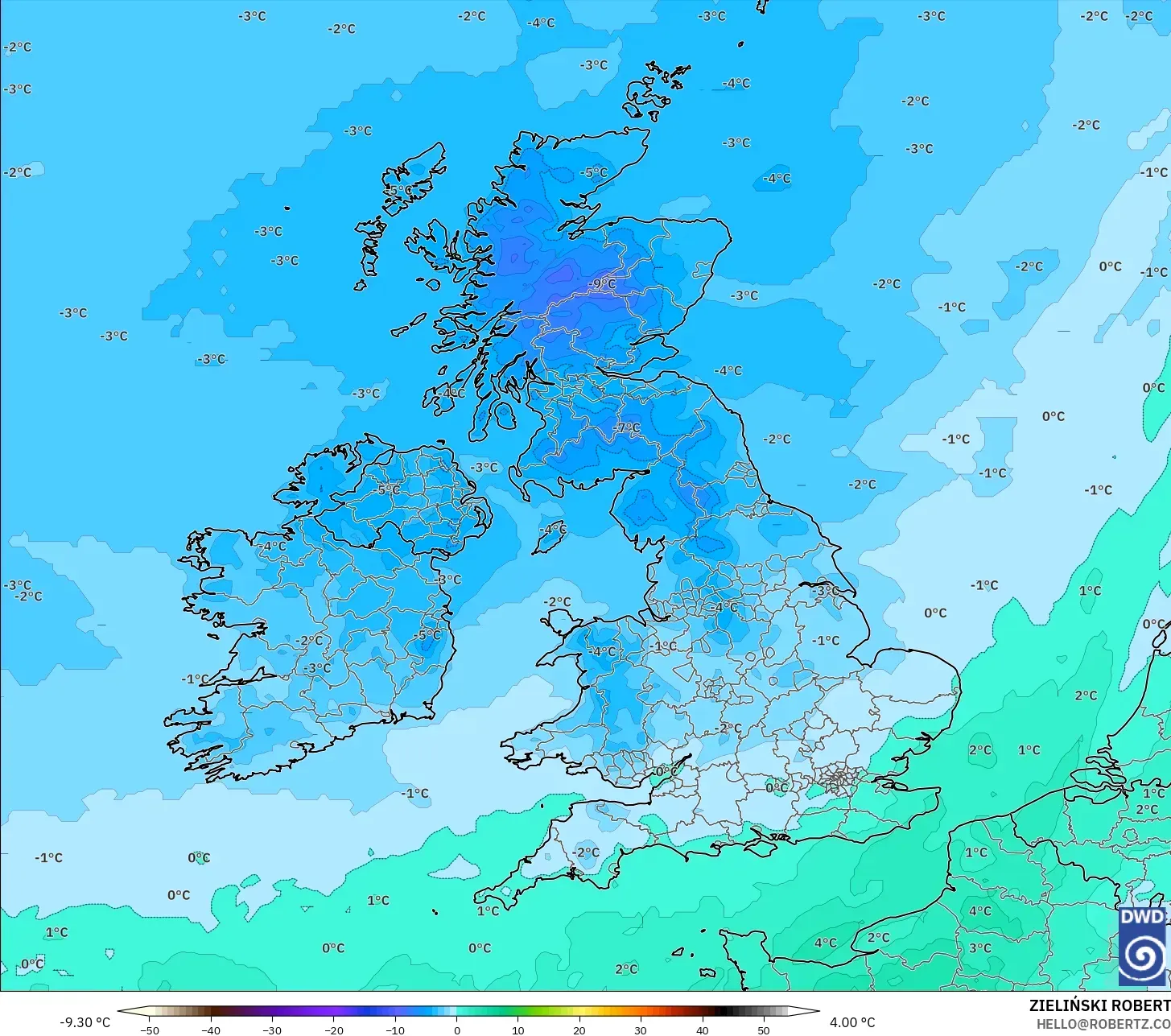 ICON modelo - Reino Unido, Temperatura a 850 hPa