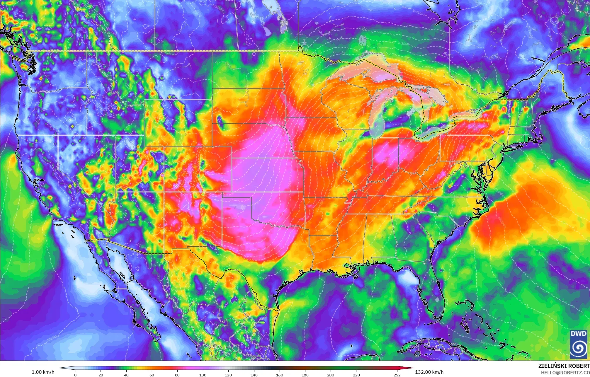 ICON modelo - Estados Unidos, Rajadas de Vento Máximas