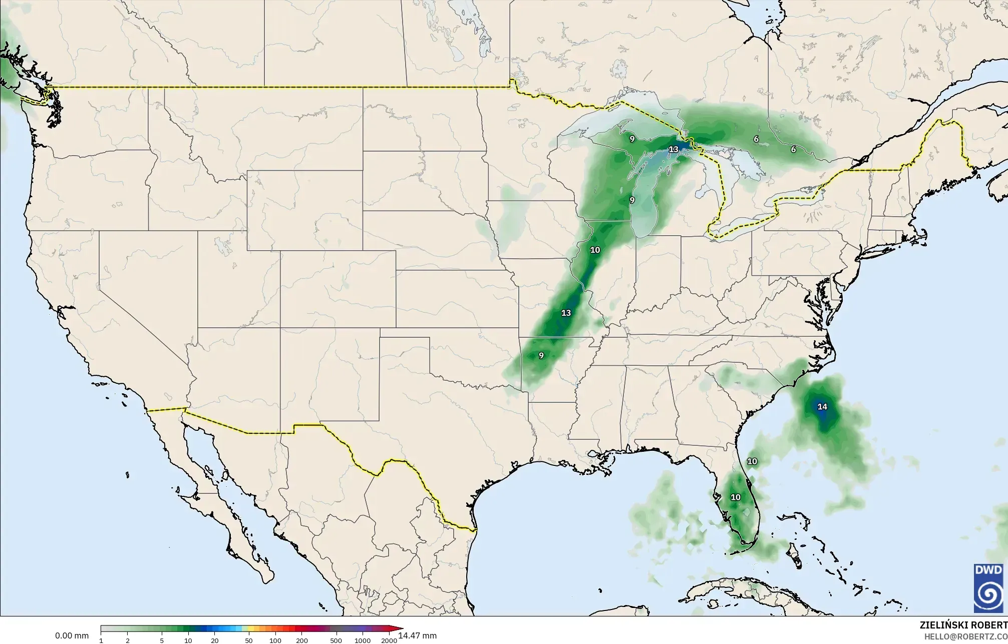 ICON modelo - Estados Unidos, Acúmulo de precipitação