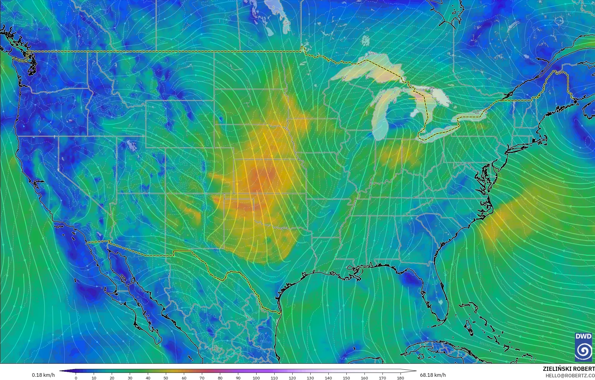 ICON modelo - Estados Unidos, Vento a 10 m