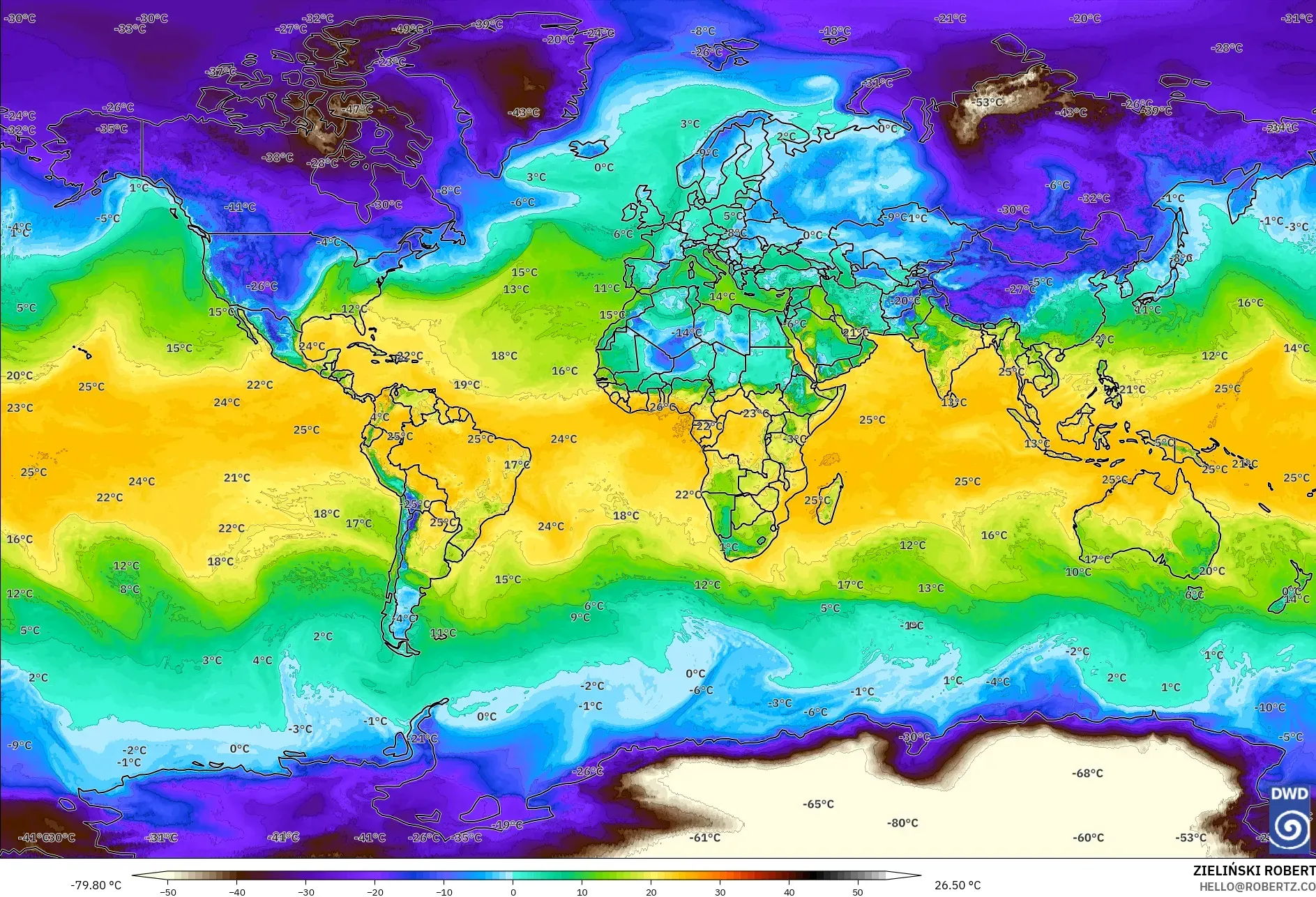 ICON modelo - Mundo, Ponto de orvalho a 2 m