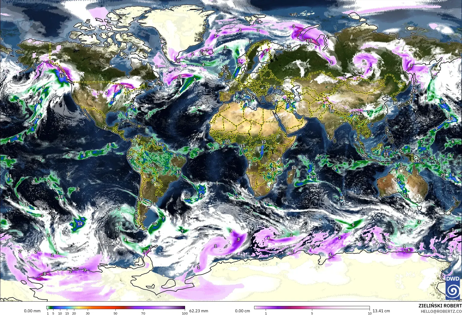 ICON modelo - Mundo, Precipitação, nuvens e pressão