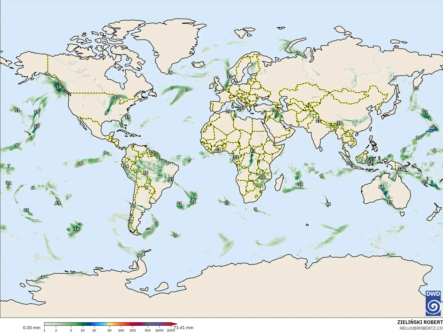 ICON modelo - Mundo, Acúmulo de precipitação