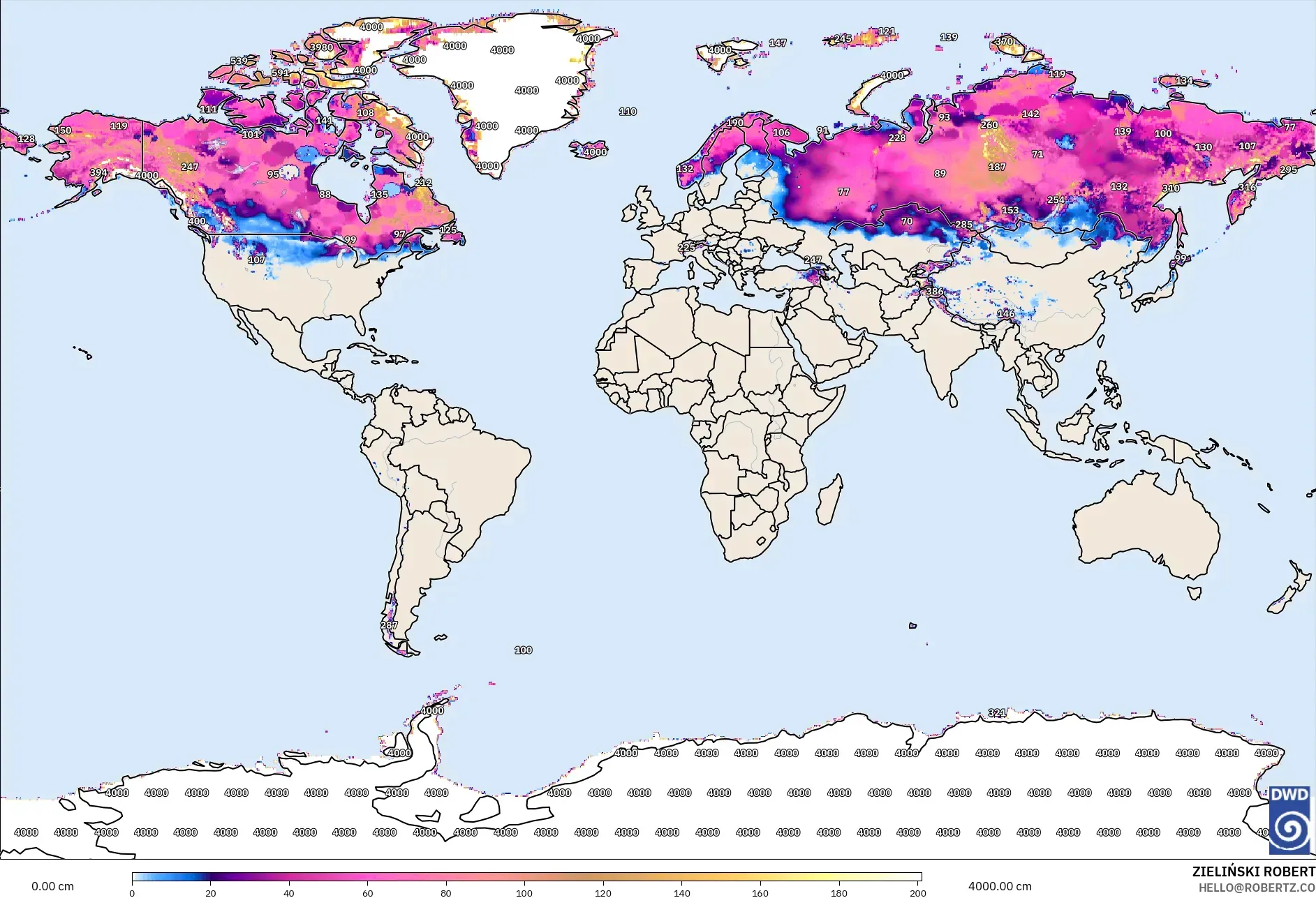 ICON modelo - Mundo, Profundidade da neve