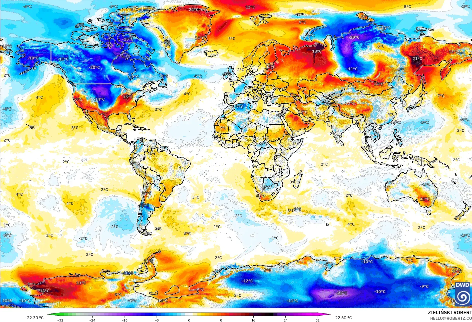ICON modelo - Mundo, Anomalia de temperatura a 2 m