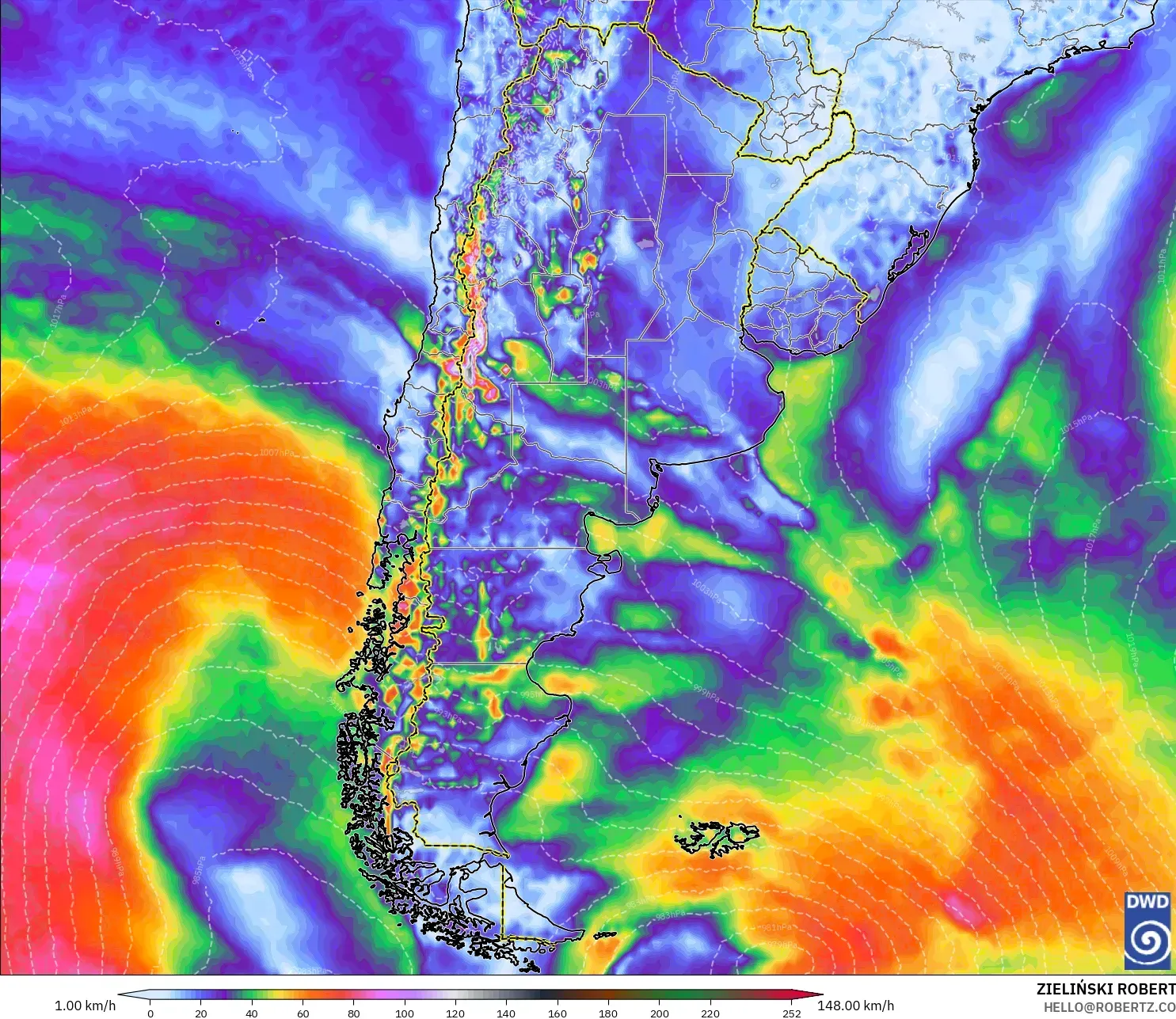 ICON modelo - Argentina, Rajadas de Vento Máximas