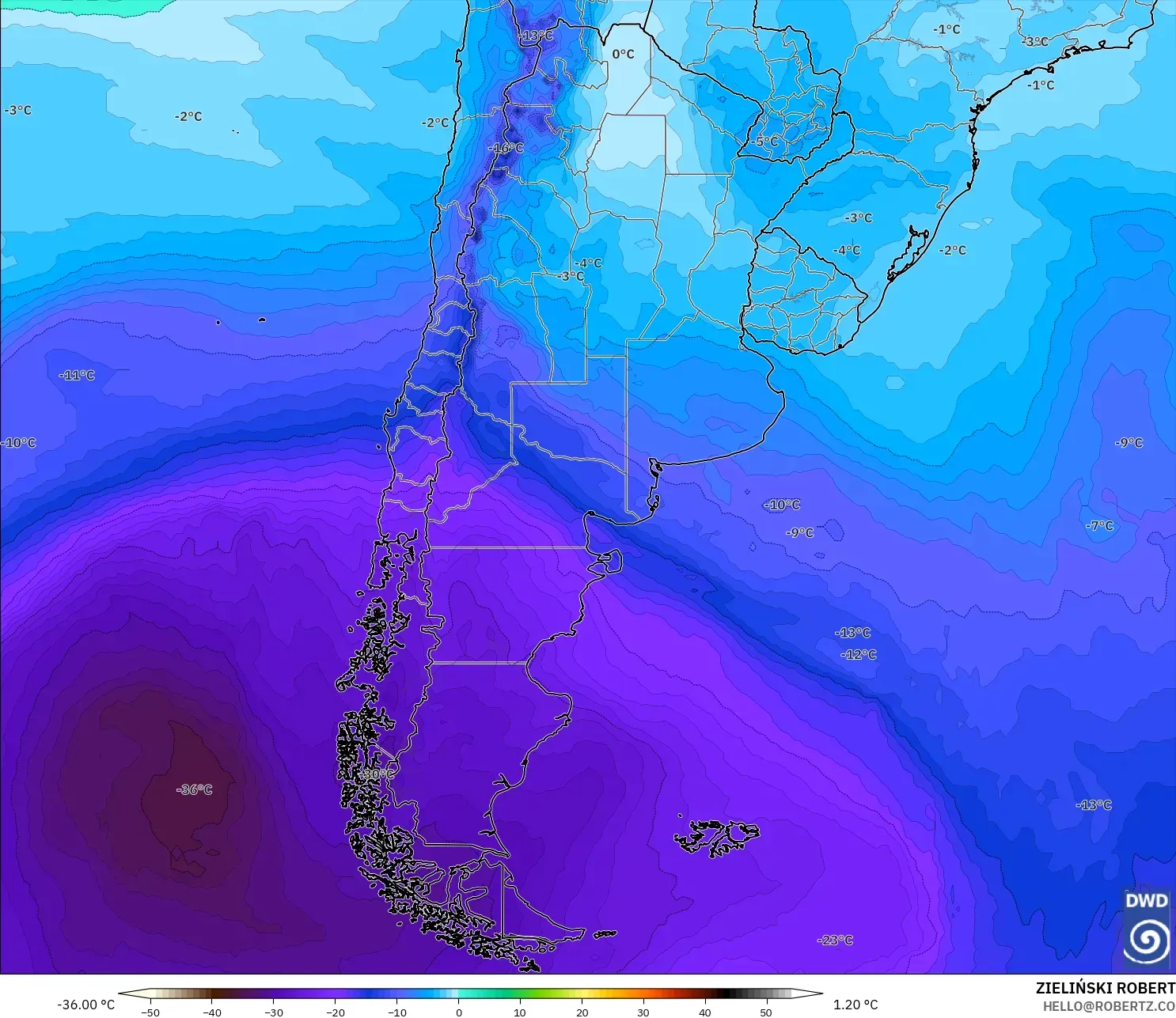 ICON modelo - Argentina, Temperatura a 500 hPa