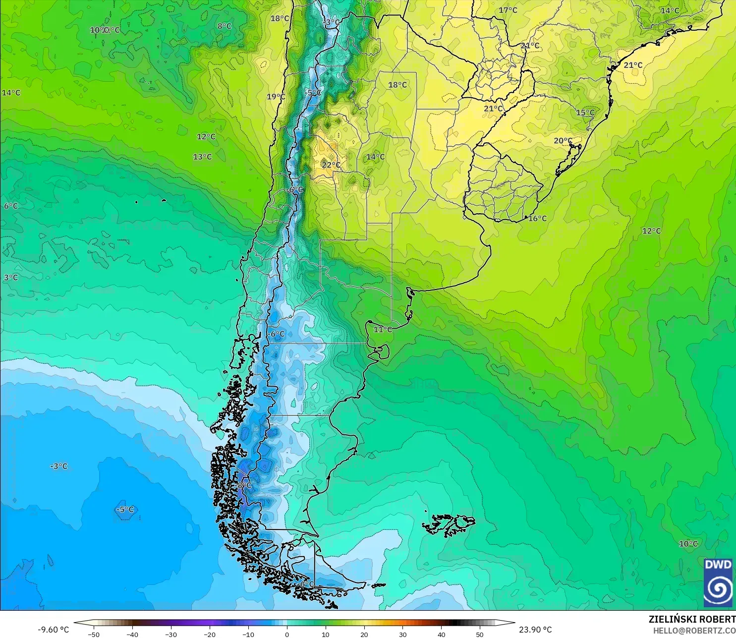ICON modelo - Argentina, Temperatura a 850 hPa