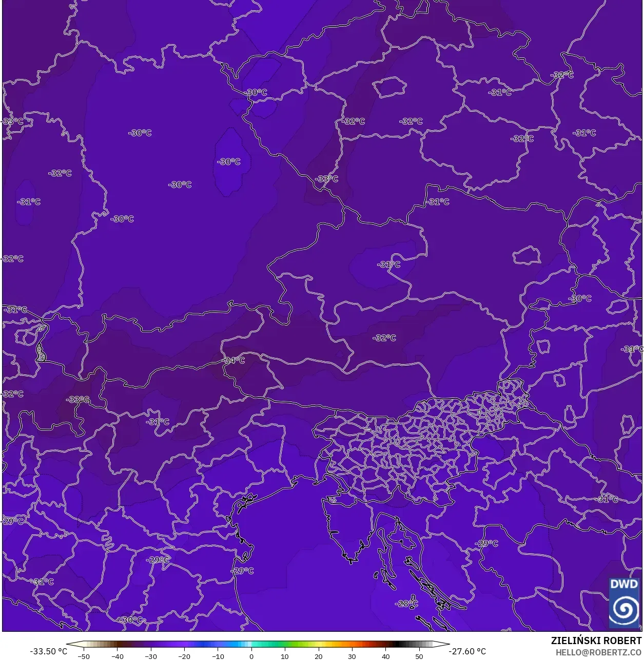 ICON modelo - Áustria, Temperatura a 500 hPa