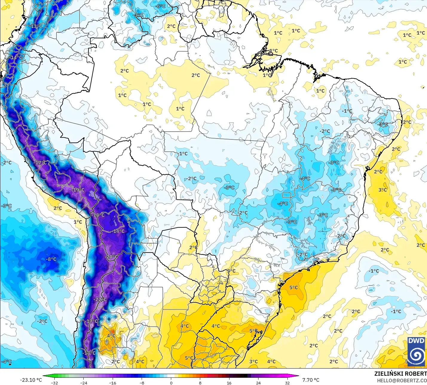 ICON modelo - Brasil, Anomalia de temperatura a 850 hPa