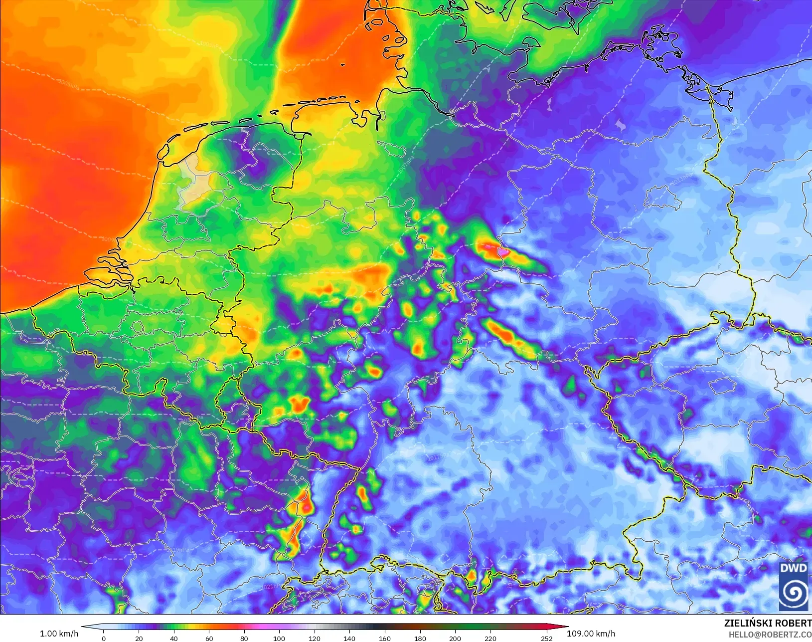 ICON modelo - Alemanha, Rajadas de Vento Máximas