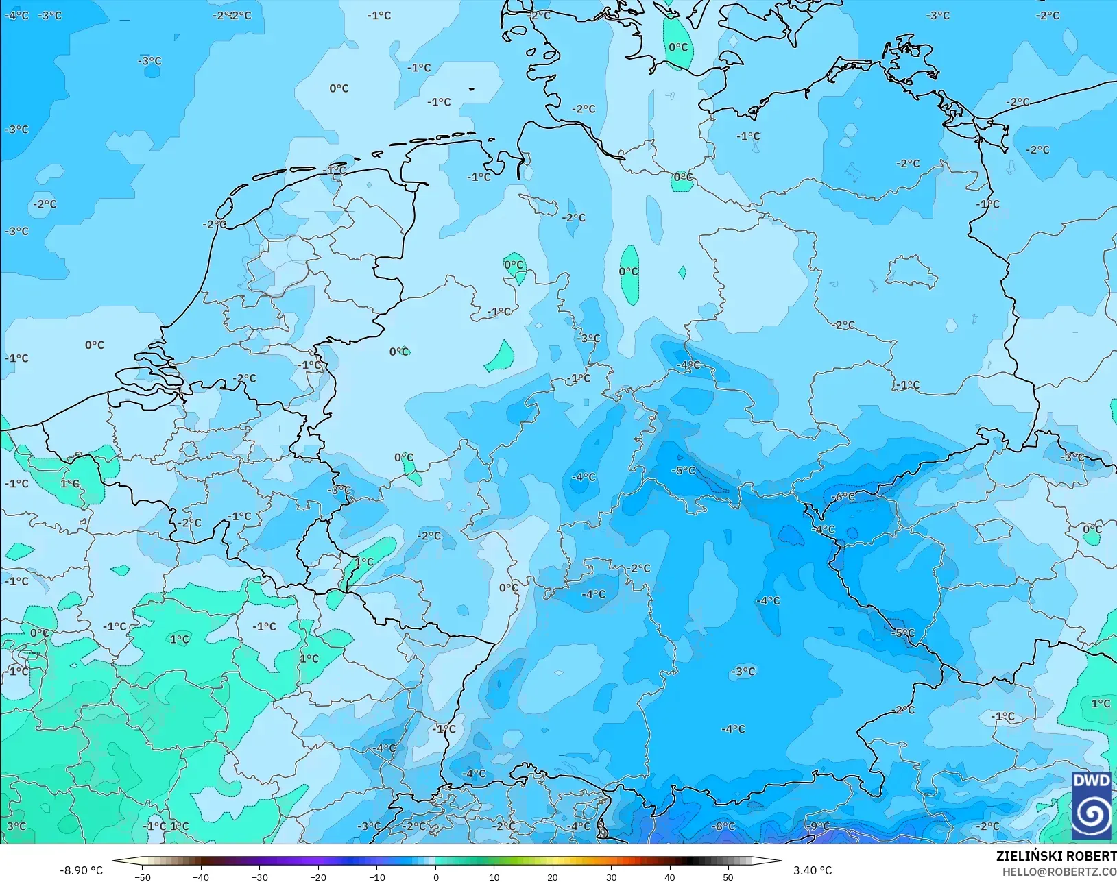 ICON modelo - Alemanha, Temperatura a 850 hPa
