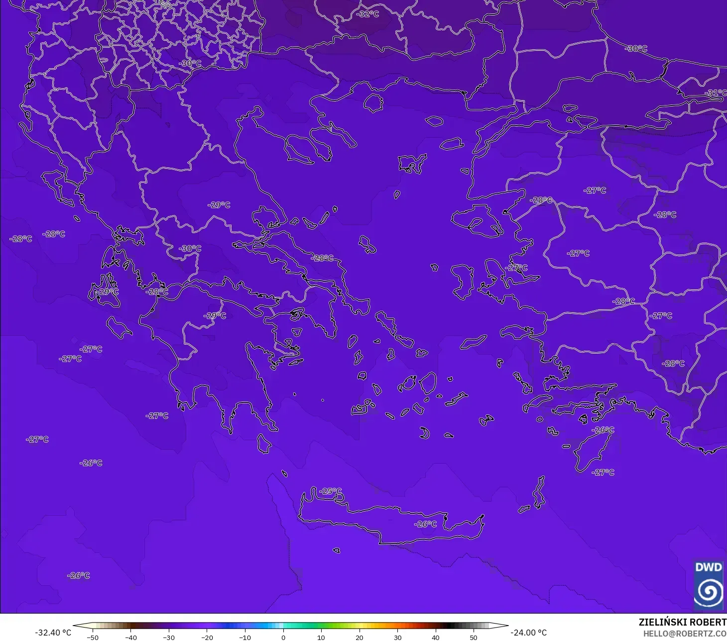 ICON modelo - Grécia, Temperatura a 500 hPa