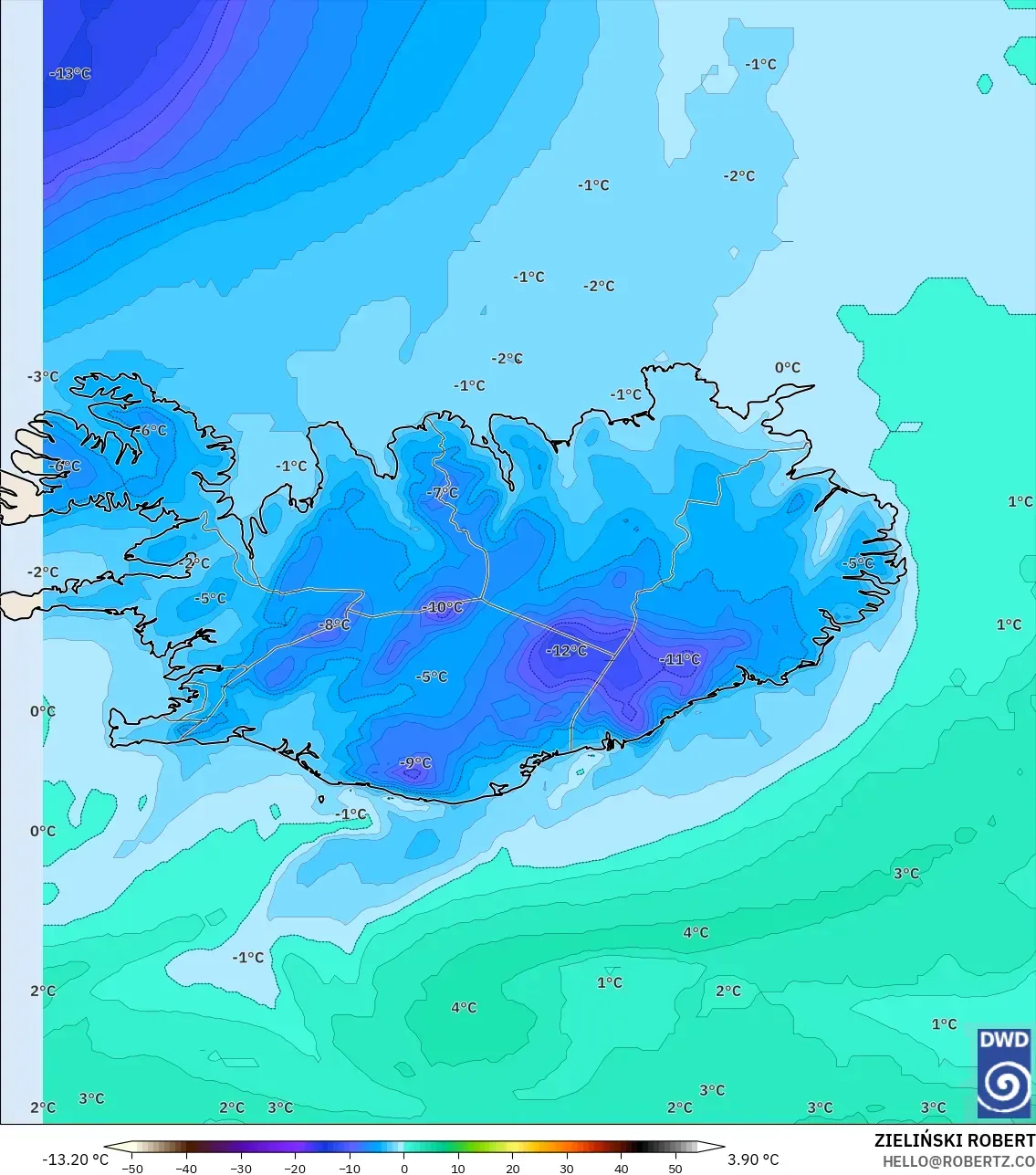 ICON modelo - Islândia, Ponto de orvalho a 2 m