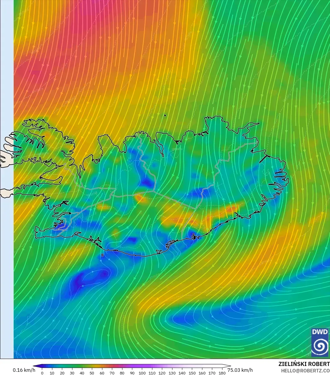 ICON modelo - Islândia, Vento a 10 m