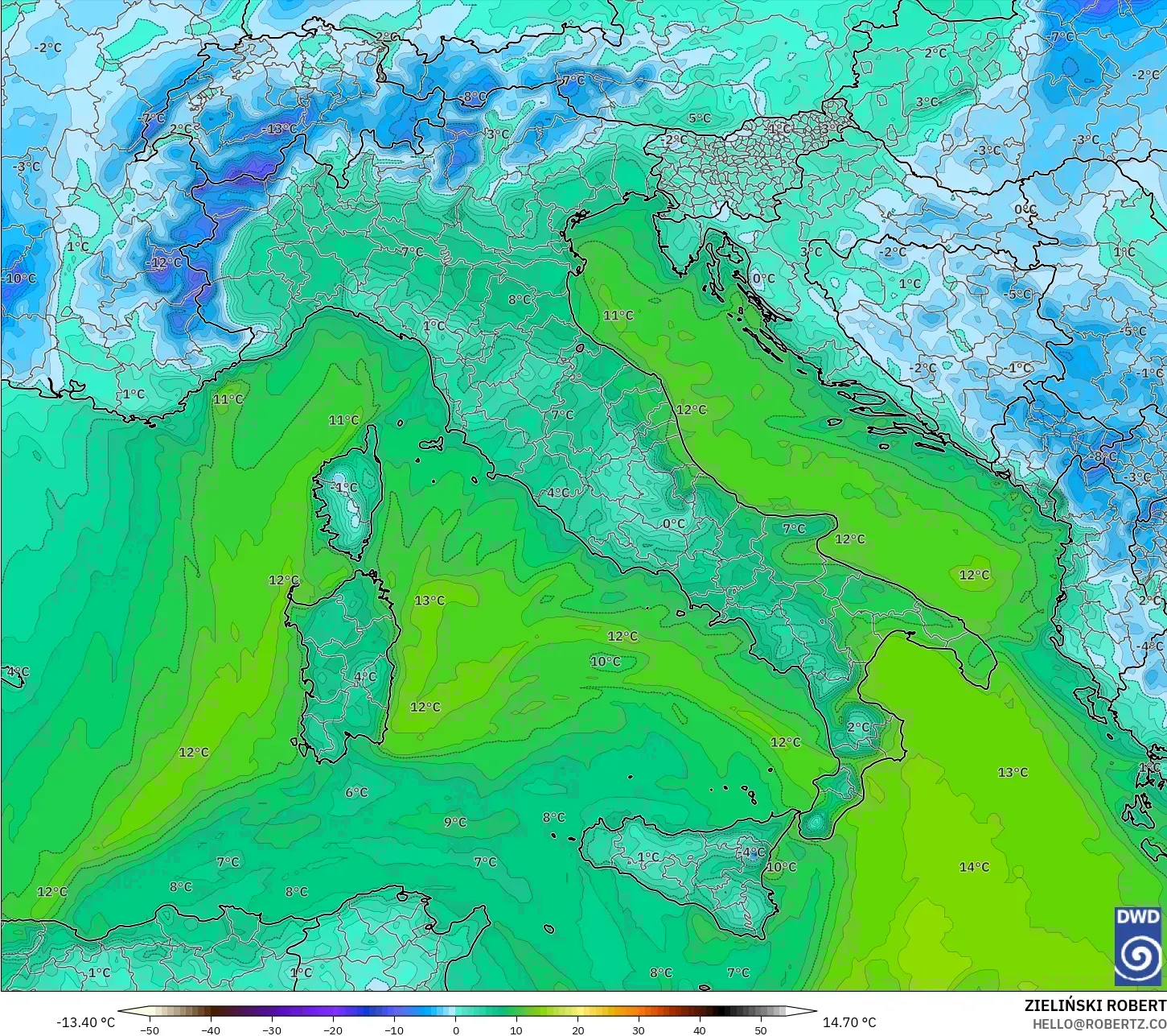 ICON modelo - Itália, Ponto de orvalho a 2 m