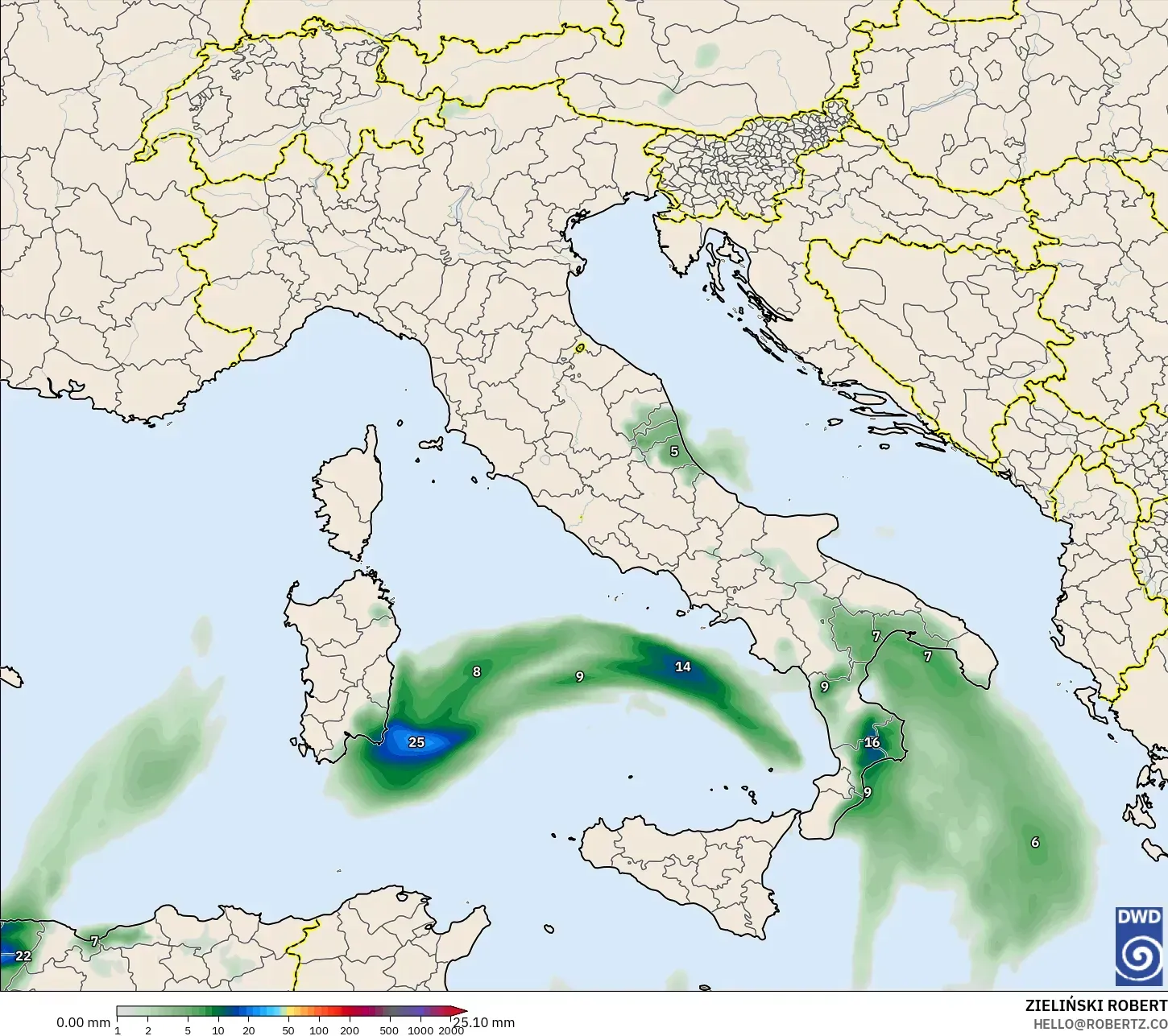 ICON modelo - Itália, Acúmulo de precipitação