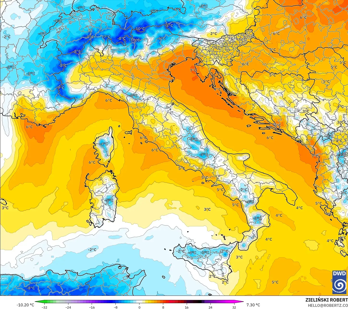 ICON modelo - Itália, Anomalia de temperatura a 850 hPa