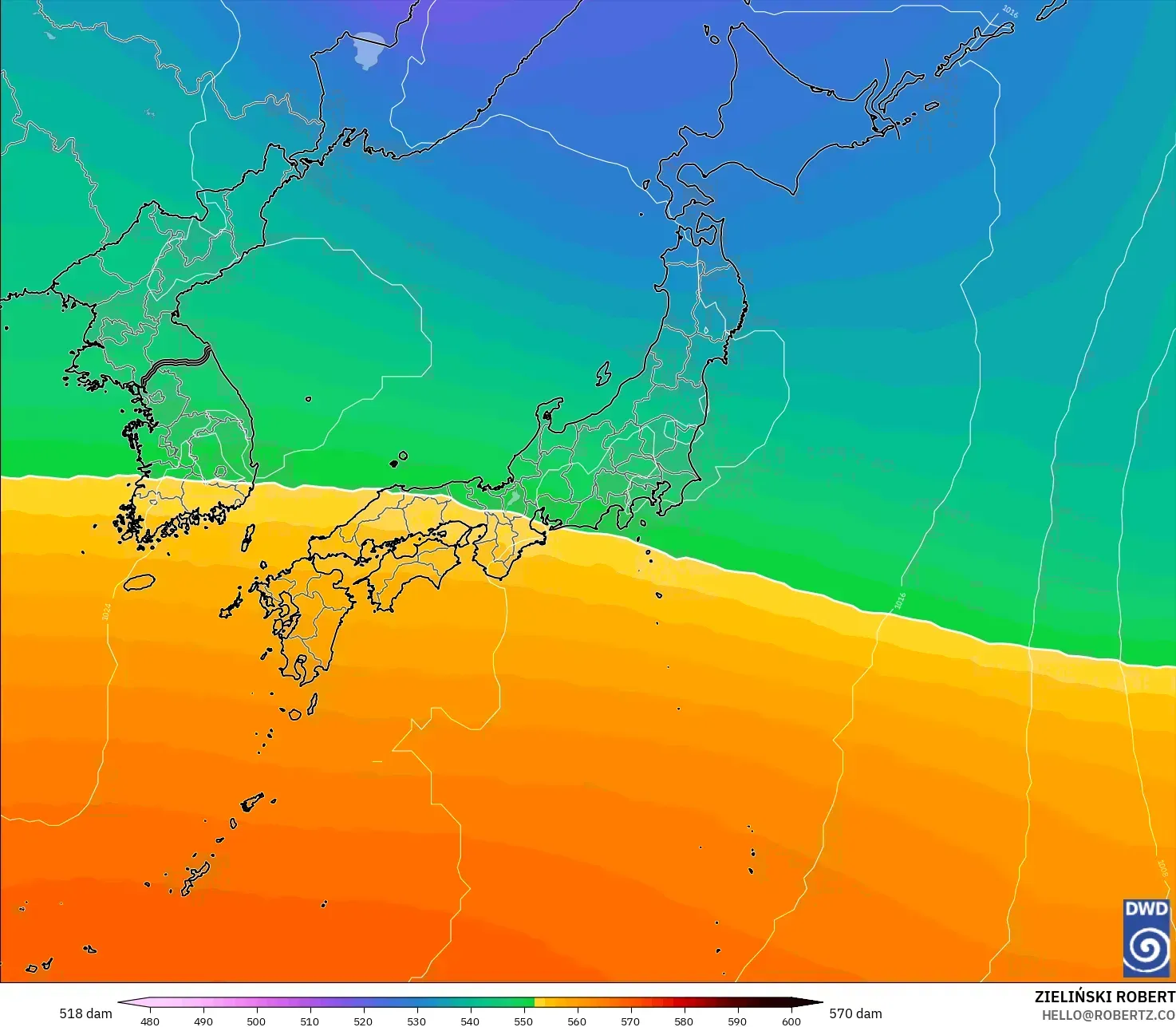 ICON modelo - Japão, Altura geopotencial a 500 hPa
