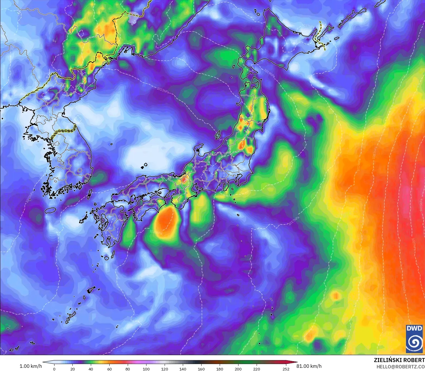 ICON modelo - Japão, Rajadas de Vento Máximas