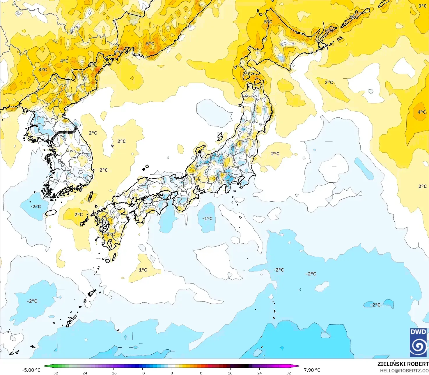 ICON modelo - Japão, Anomalia de temperatura a 2 m