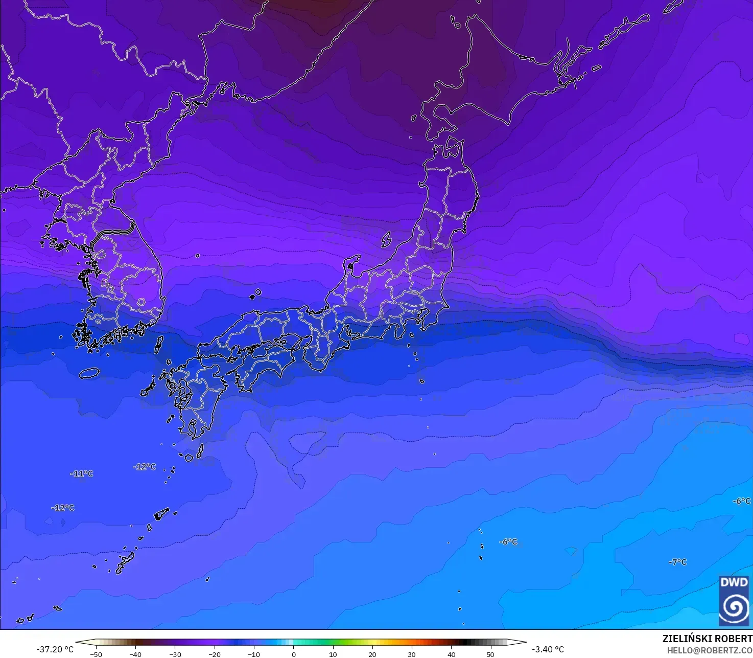 ICON modelo - Japão, Temperatura a 500 hPa