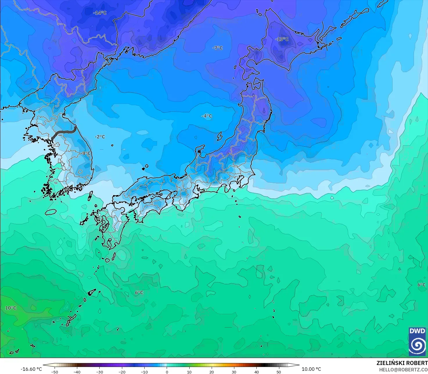 ICON modelo - Japão, Temperatura a 850 hPa
