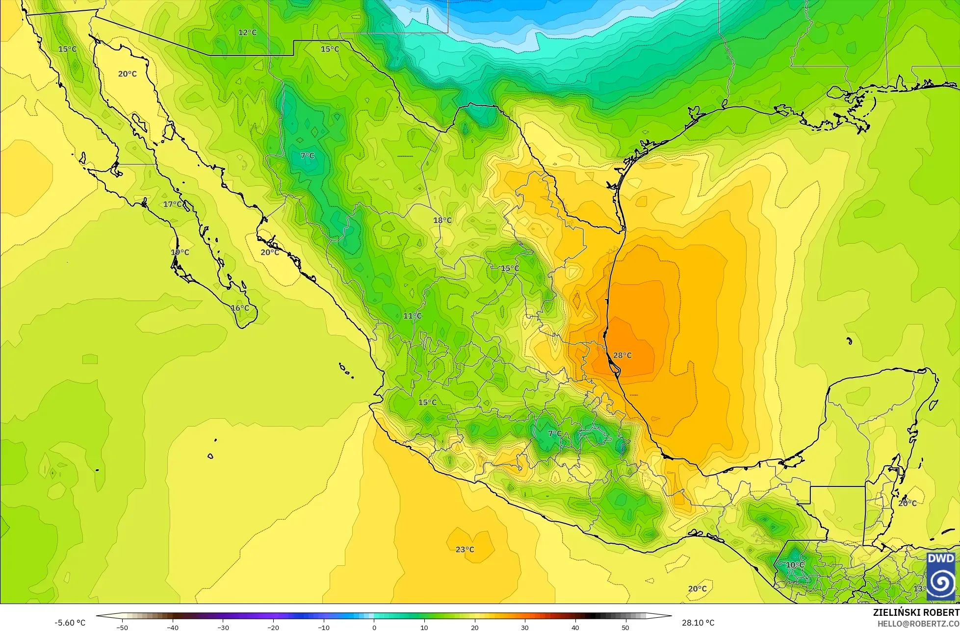 ICON modelo - México, Temperatura a 850 hPa
