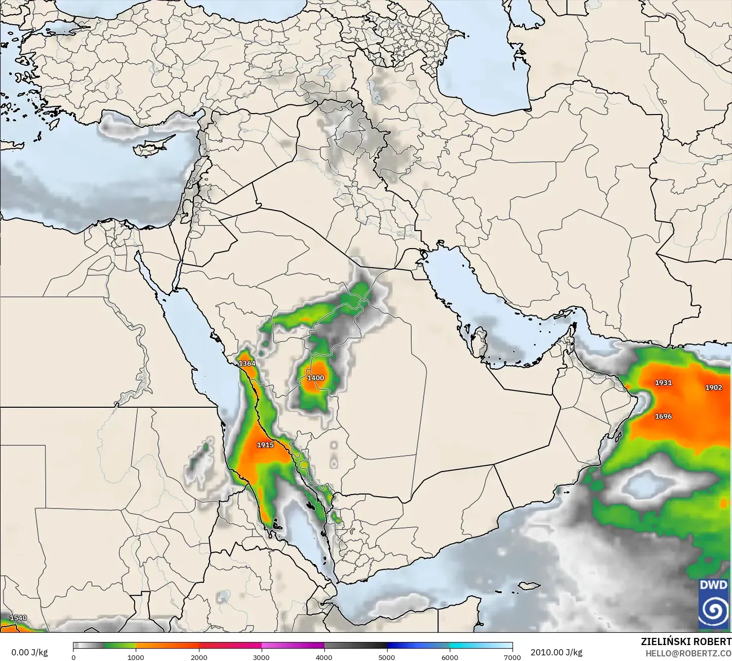ICON modelo - Oriente Médio, CAPE