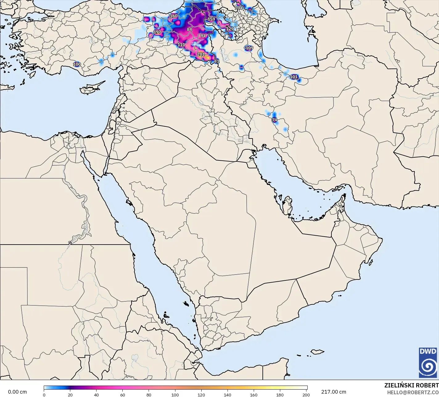 ICON modelo - Oriente Médio, Profundidade da neve