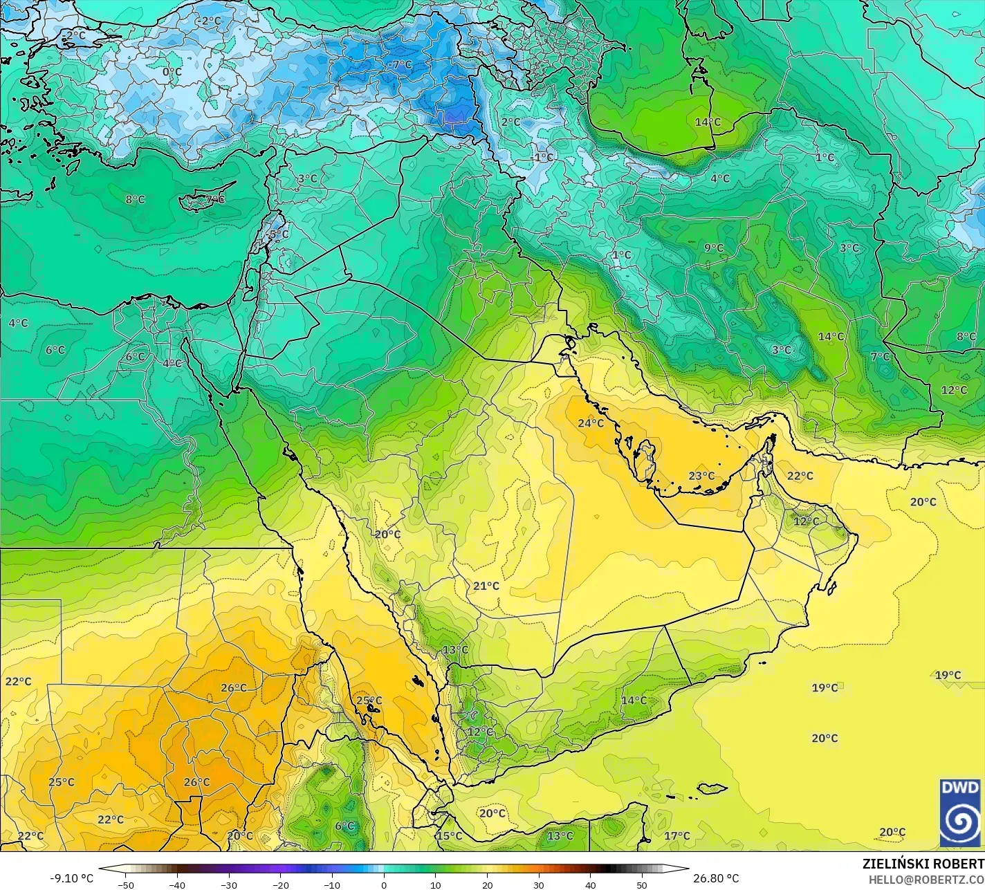 ICON modelo - Oriente Médio, Temperatura a 850 hPa
