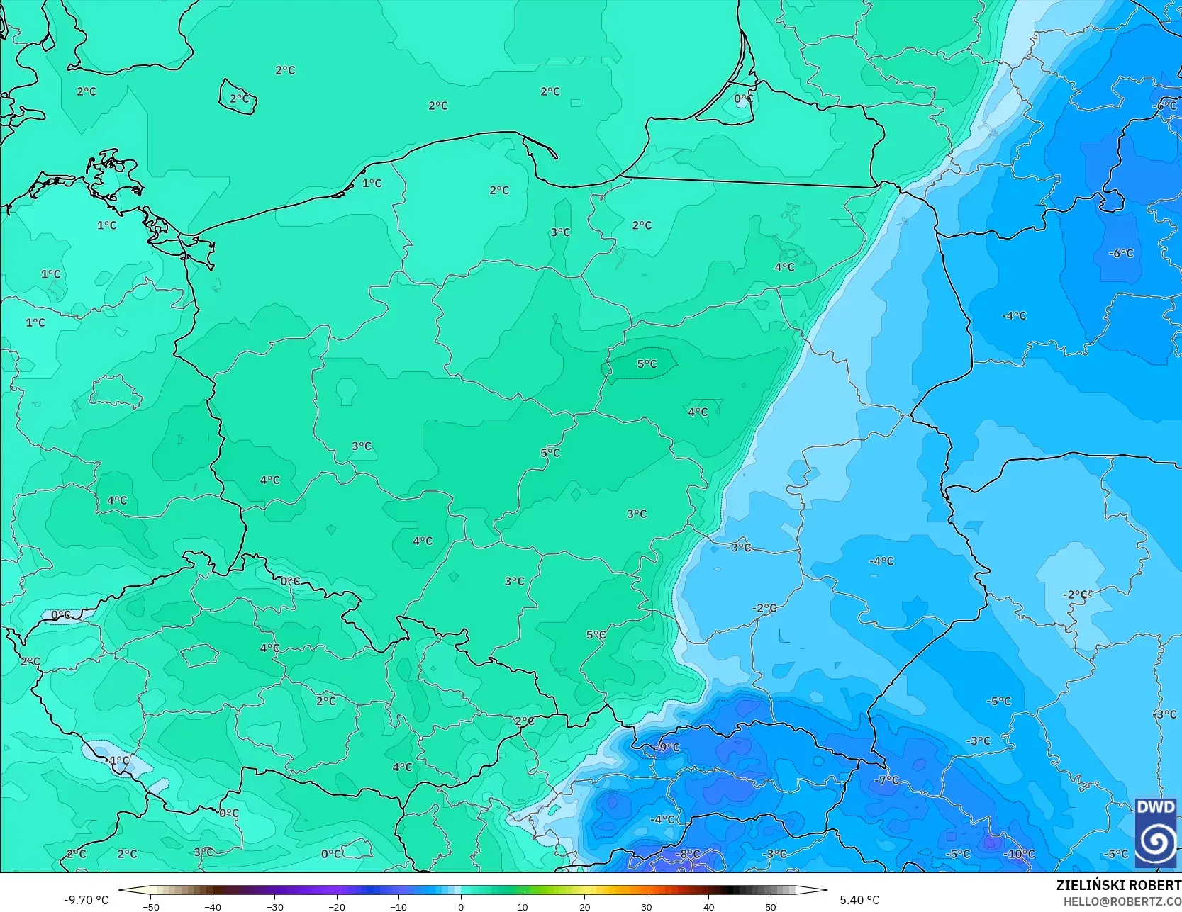 ICON modelo - Polônia, Ponto de orvalho a 2 m