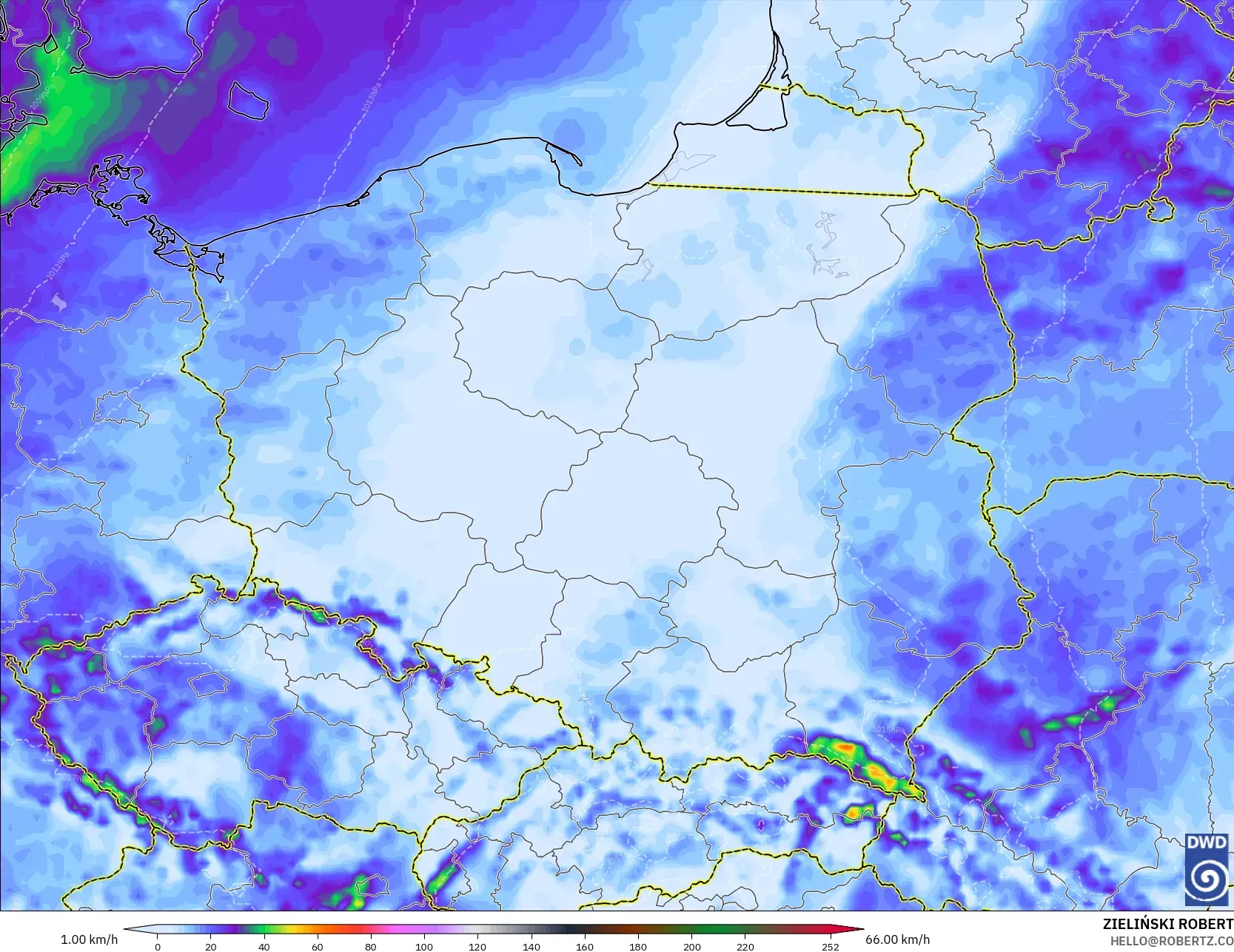 ICON modelo - Polônia, Rajadas de Vento Máximas