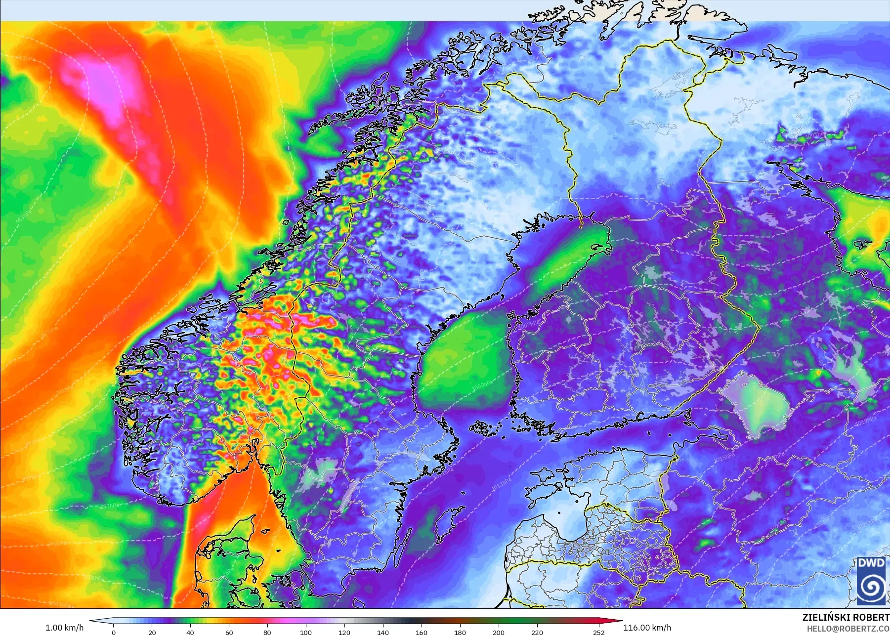 ICON modelo - Escandinávia, Rajadas de Vento Máximas