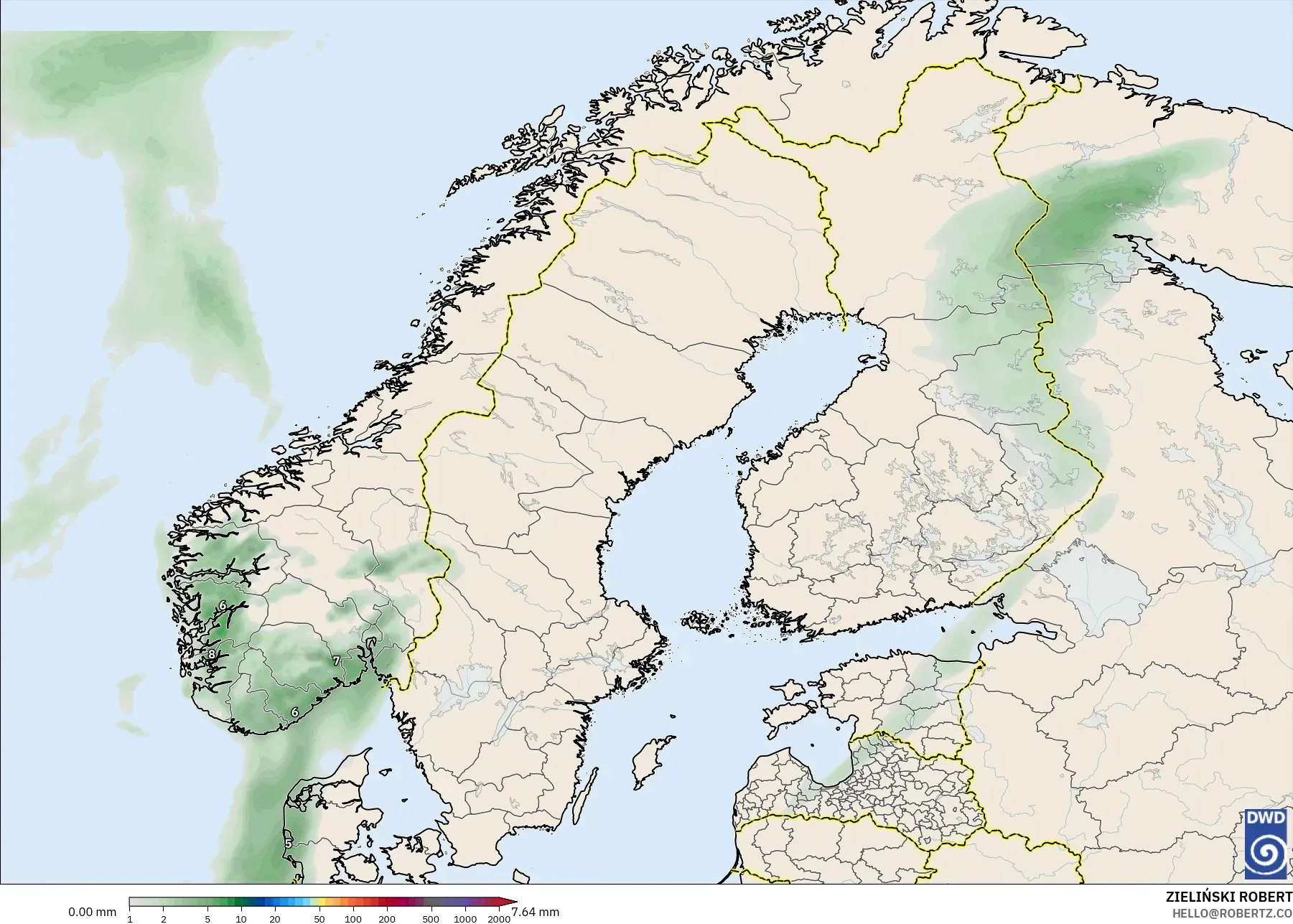 ICON modelo - Escandinávia, Acúmulo de precipitação
