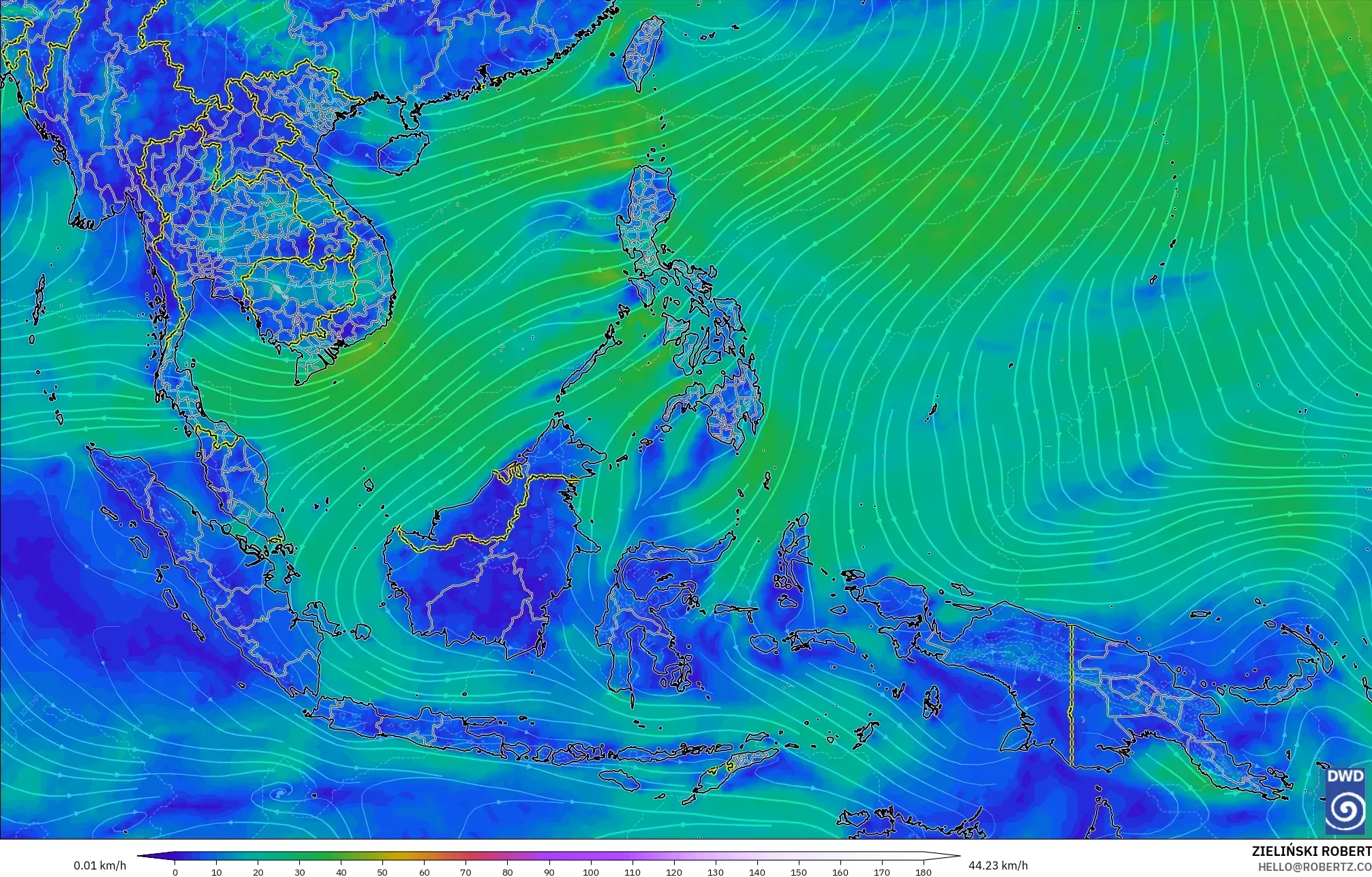 ICON modelo - Sudeste Asiático, Vento a 10 m