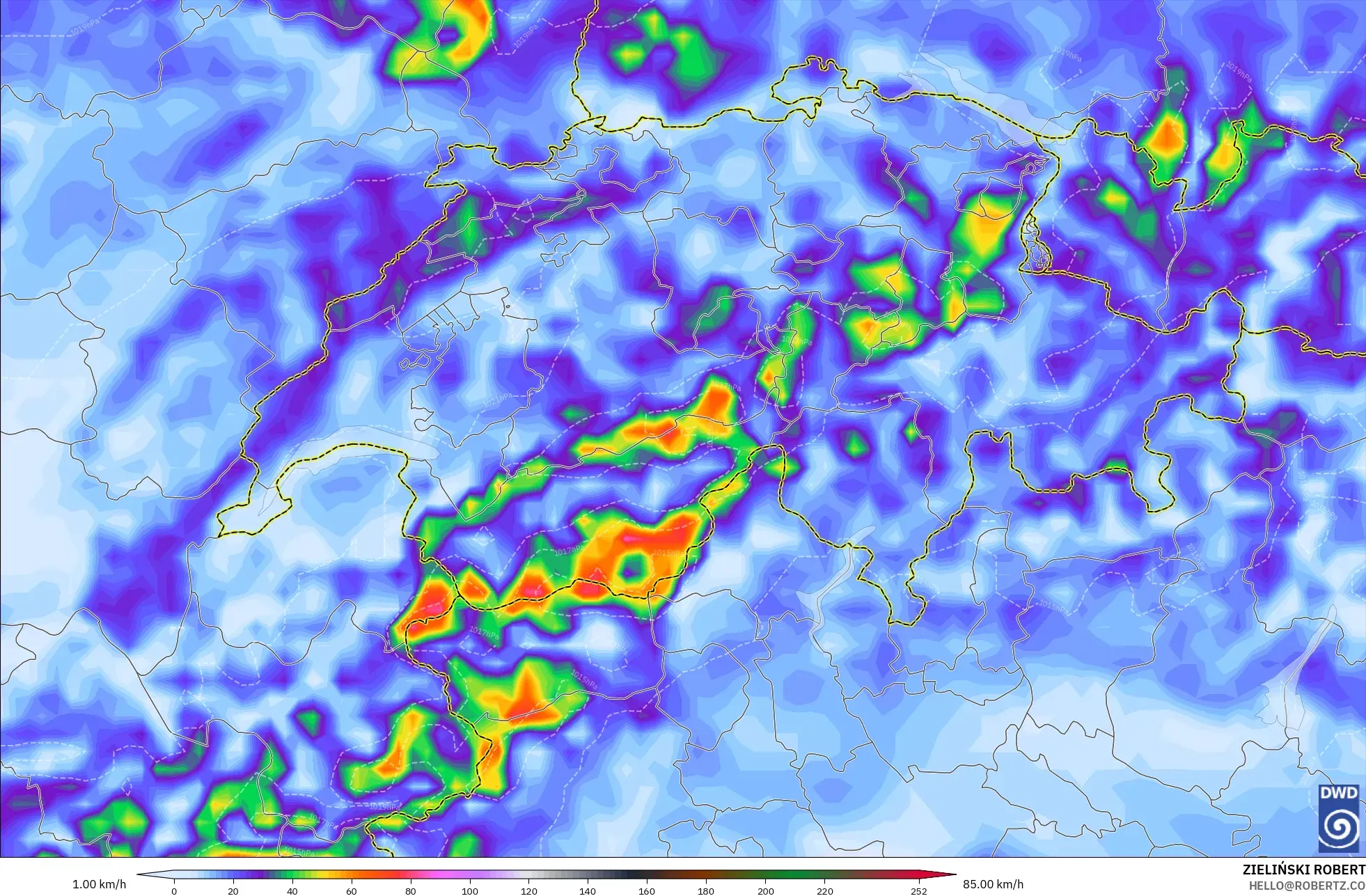 ICON modelo - Suíça, Rajadas de Vento Máximas