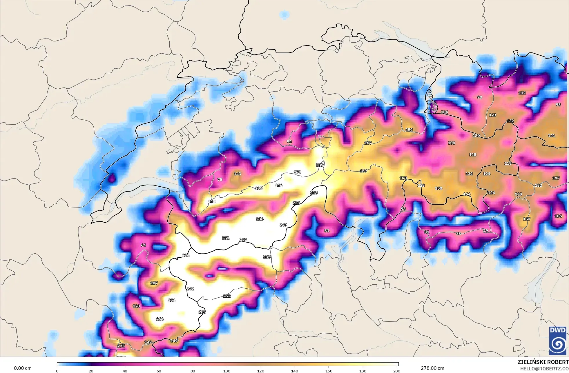 ICON modelo - Suíça, Profundidade da neve