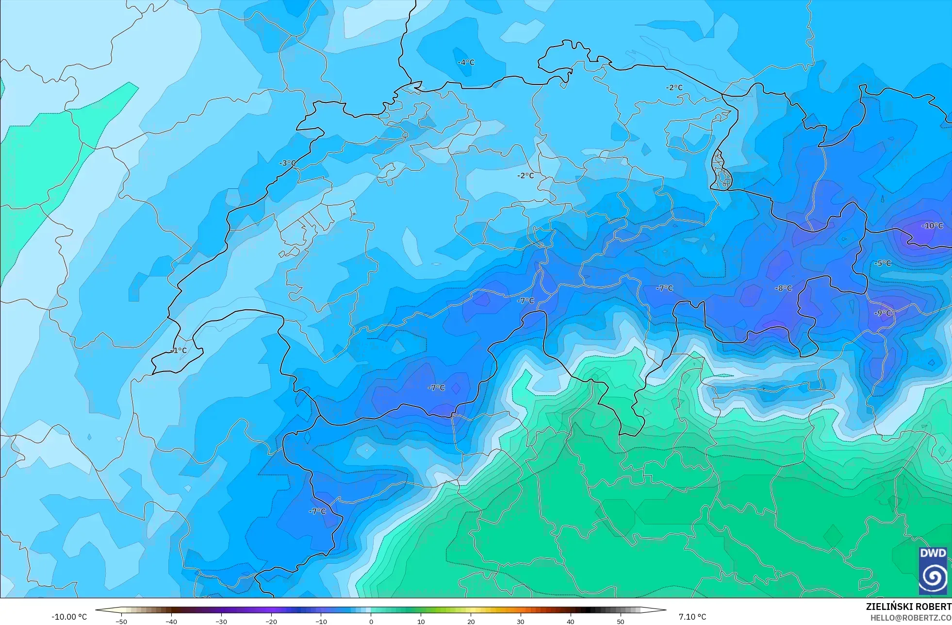 ICON modelo - Suíça, Temperatura a 850 hPa