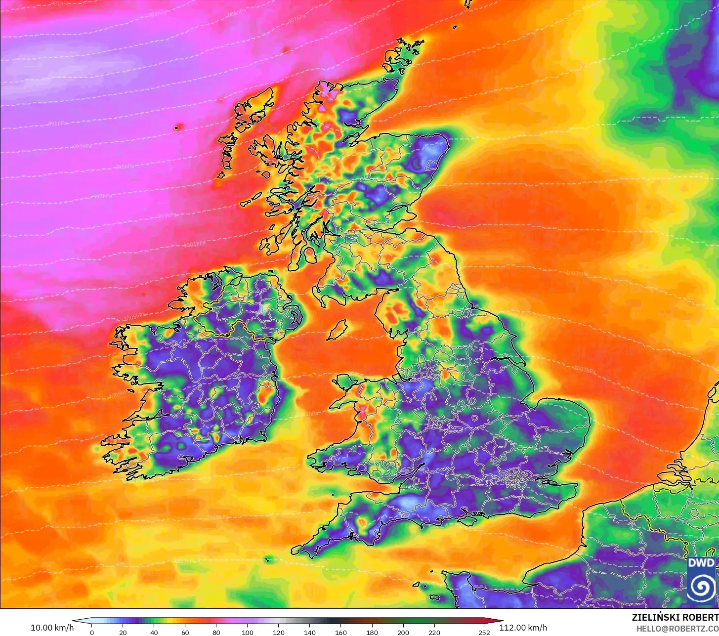 ICON modelo - Reino Unido, Rajadas de Vento Máximas